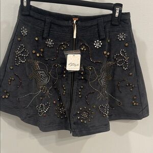 Free People Black Embellished Mini Skirt